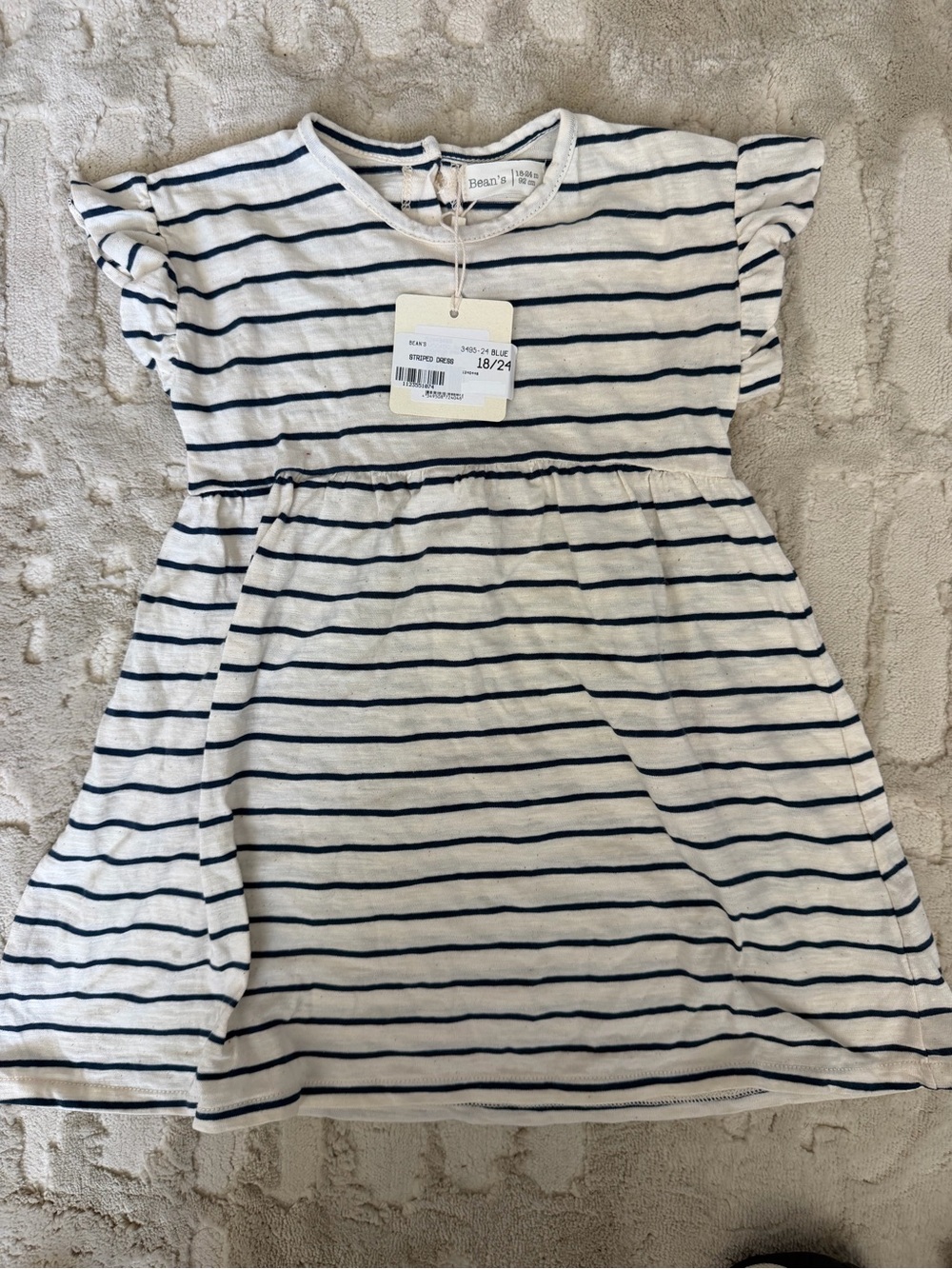 Striped White and Navy Casual Girls' Dress